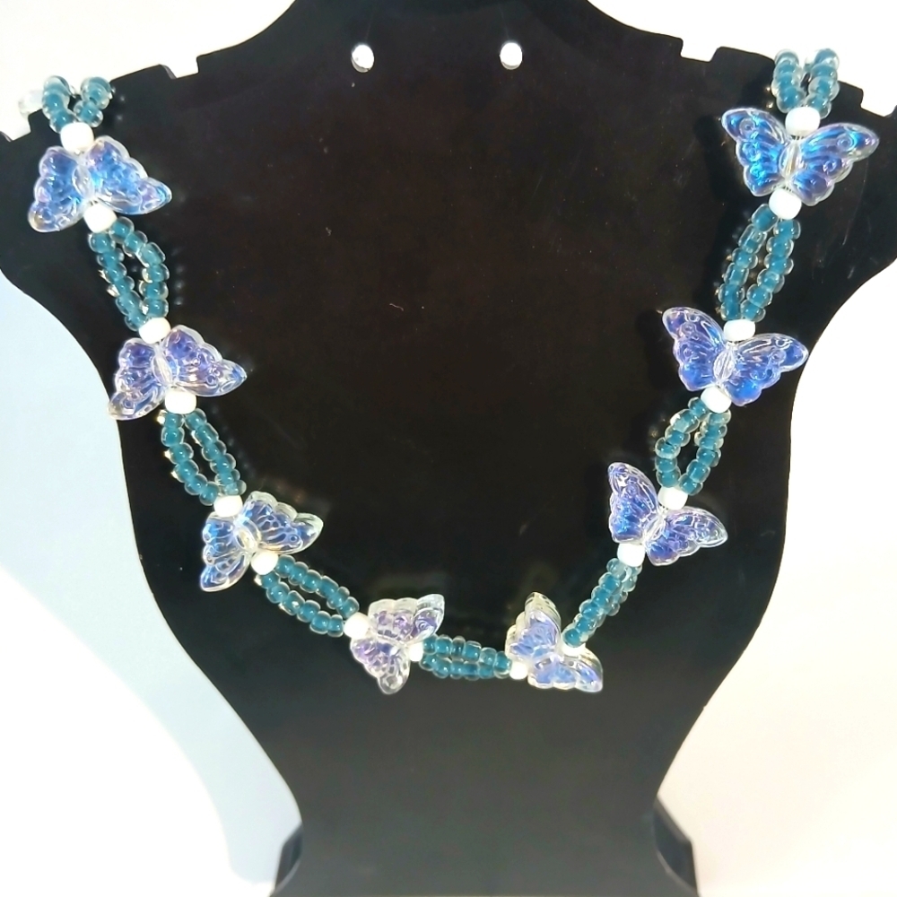 Blue Butterfly Necklace - 18.25"